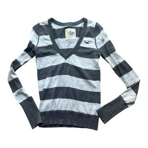 Vintage Y2K Hollister Womens Small Babydoll Striped Thermal Ribbed Knit‎ Sweater